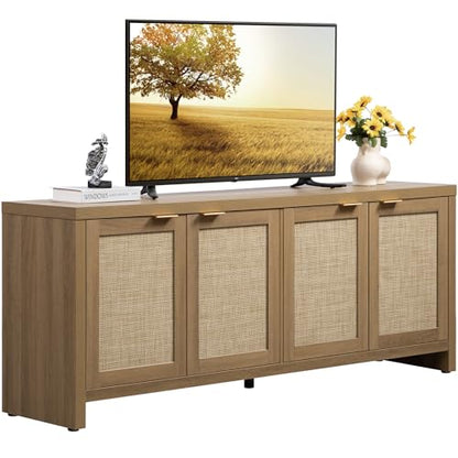 TV Stand for Living Room Boho Entertainment Center for Bedroom with 4 Rattan, view 2