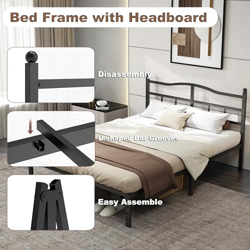 Full Size Bed Frame 14 Inch Bed Frame Full with Headboard, view 5
