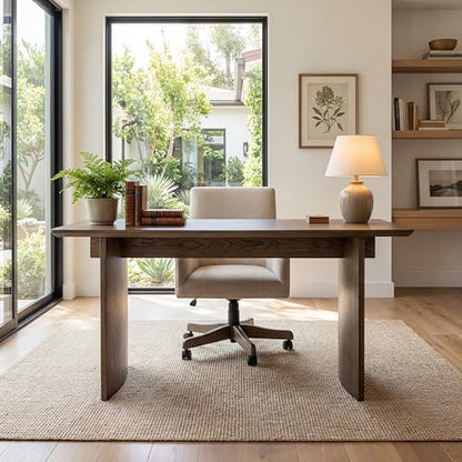 55" Modern Minimalist Desk Spacious Home Office Desk with Sturdy Two-Pedestal Design Natural Walnut Finish for Work, Study & Gaming