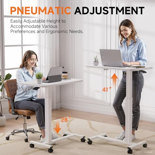 Small Standing Desk with Wheels, Pneumatic Mobile Rolling Laptop Desk, view 5