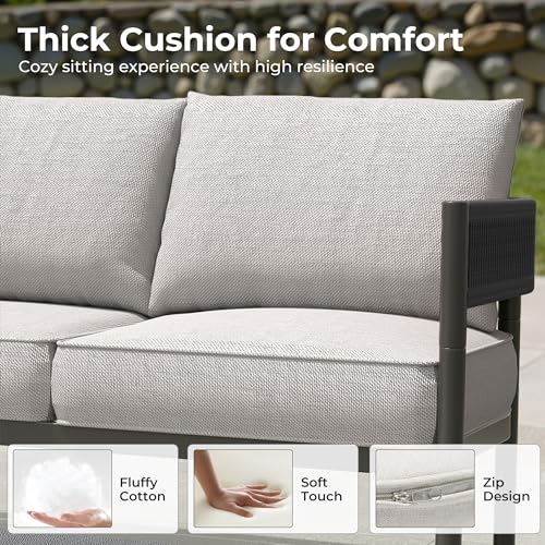 5-Piece Outdoor Furniture Set, 4 Seats Wicker Sofa Conversation Set with Thick Cushions and Coffee Table, for Backyard, Balcony, Garden (Beige)