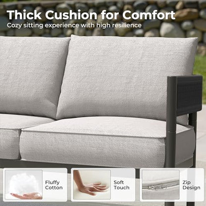 5-Piece Outdoor Furniture Set, 4 Seats Wicker Sofa Conversation Set with Thick Cushions and Coffee Table, for Backyard, Balcony, Garden (Beige)