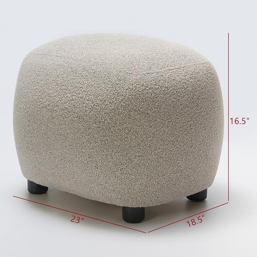 Round Boucle Upholstered Ottoman Chair, Footstool with Soft Padded Seat, Fully Assembled Modern Sofa Couch Footrest, Extra Seating for Bedroom Entryway, Taupe(18.5" D x 23" W x 16.5" H)
