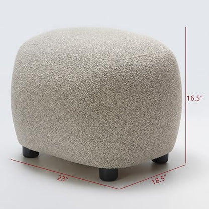 Round Boucle Upholstered Ottoman Chair, Footstool with Soft Padded Seat, Fully Assembled Modern Sofa Couch Footrest, Extra Seating for Bedroom Entryway, Taupe(18.5" D x 23" W x 16.5" H)