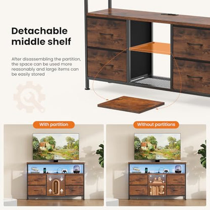TV Stand with LED Lights and Power Outlets for Bedroom, view 6
