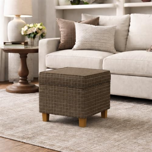 18" Classic Square Storage Ottoman - Brown Windowpane