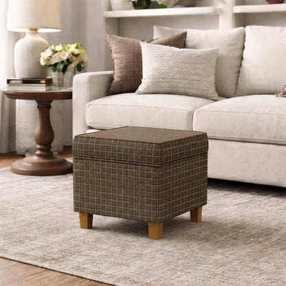 18" Classic Square Storage Ottoman - Brown Windowpane