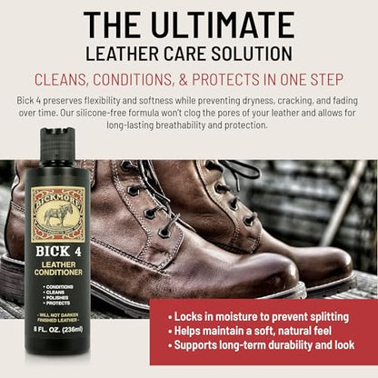Bick 4 Leather Conditioner and Leather Cleaner 16 oz - Will Not Darken Leather - Safe For All Leather Apparel, Furniture, Jackets, Shoes, Auto Interiors, Bags & All Other Leather Accessories