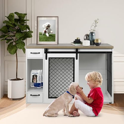 47.2" Heavy Duty Indoor Wood Dog Crate Furniture for Extra Large Dogs White, view 5
