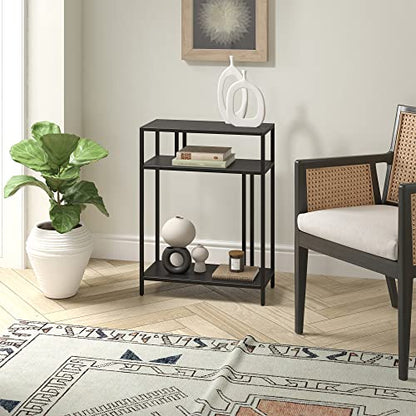22" Wide Rectangular Console Table with Metal Shelves in Blackened Bronze, Entryway Table, Accent Table for Living Room, Hallway