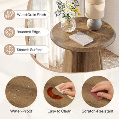 2pcs Round Nightstand with Pedestal Base | 23.6" Wooden Bedside Table with Sturdy Support for Bedroom