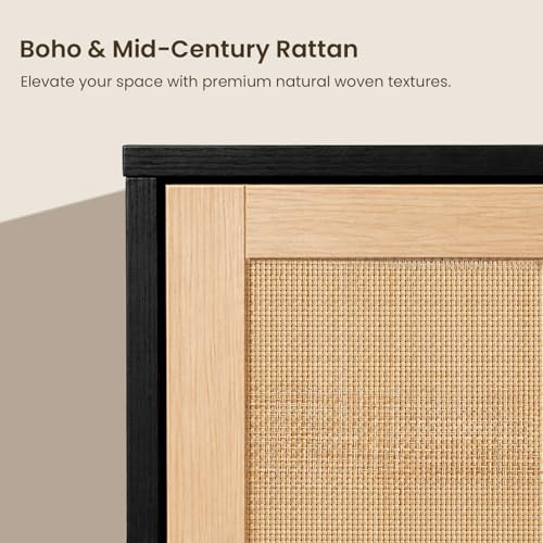 47.2-Inch Rattan Sideboard Buffet, 3 Drawers, 2 Doors, Black, view 6
