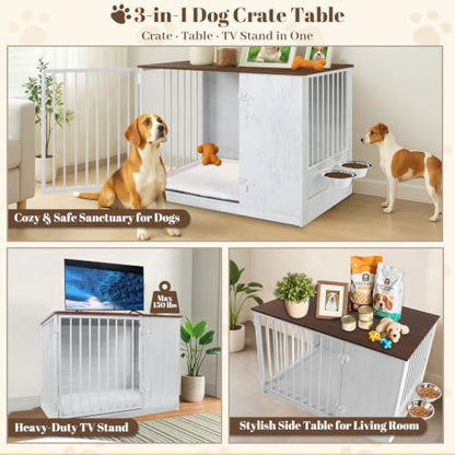 36" Dog Crate Furniture End Table for Medium Dogs, White, view 4
