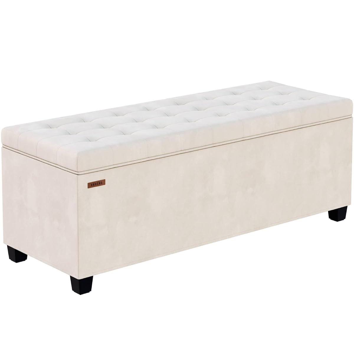 Velvet Storage ottoman bench with legs, 43.5”W x 15.7”D x 15.7”H