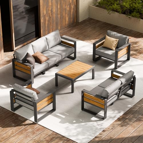 Aluminum Outdoor Patio Furniture Set with Table,7 Seat,Dark Gray | Rustproof,High weight capacity,Water-repellent,Washable Cover,All-Weather Resistant,Easy clean,for Poolside Backyard Deck