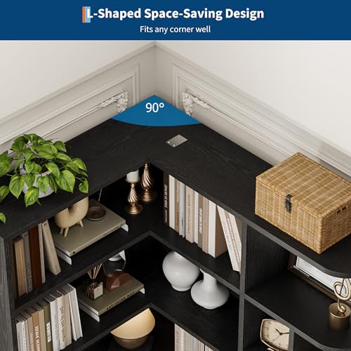 74'' Tall Corner Bookshelf, 6-Tier Book Shelf with Drawer and Cabinets, view 5