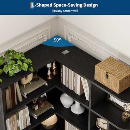 74'' Tall Corner Bookshelf, 6-Tier Book Shelf with Drawer and Cabinets, view 5