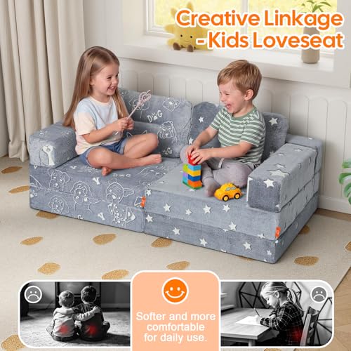 Kids Foldable Foam Play Couch, Glow Tri-Fold Floor Sofa & Futon