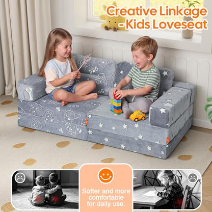 Kids Foldable Foam Play Couch, Glow Tri-Fold Floor Sofa & Futon