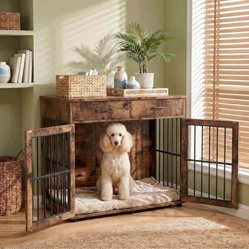43.3" Large Dog Crate Furniture with 2 Drawers, Brown, view 4