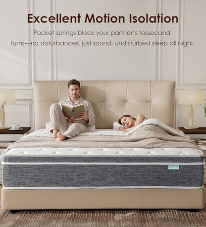 Queen Size Mattress 14 Inch, Cooling Hybrid Mattress in a Box, view 3