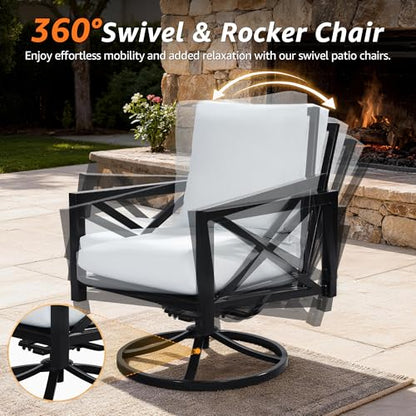 4 Pieces Patio Furniture Sets, Modern Metal Outdoor Conversation Sets with High Back Rocking Swivel Chairs,38’’ Metal Table, 5.5" Thick Cushions