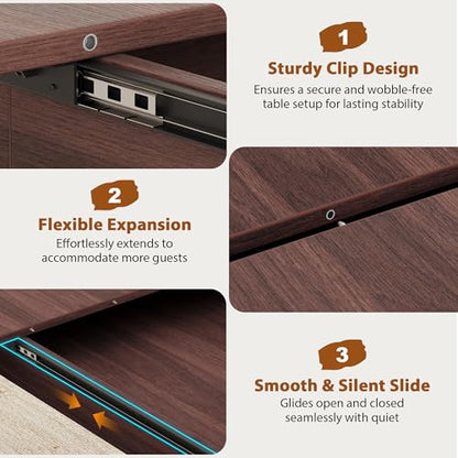 Extendable Dining Table, Round Kitchen Dining Room Dinner Table with for 4 6 8 People, Space Saving Modern Oval Expandale Furniture with Storage and Pedestal for Kitchen Living Room (Brown)
