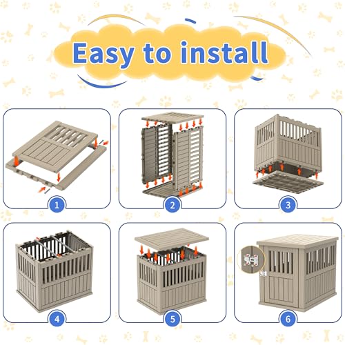 Dog House Resin Dog Crate Furniture, Light Brown, Medium, view 7