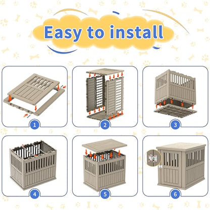 Dog House Resin Dog Crate Furniture, Light Brown, Medium, view 7
