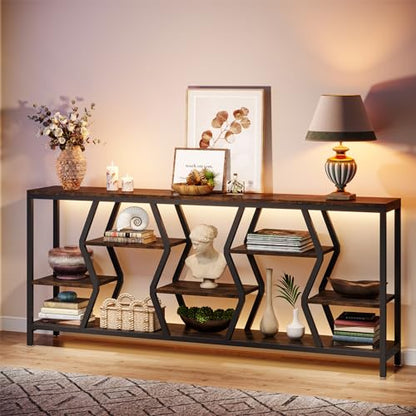 Tribesigns 70.9 Inches Sofa Console Table with 4 Tier Wood Storage Shelves, Industrial Extra Long Narrow Entryway Accent Tables for Hallway, Living Room, Foyer (Rustic Brown)