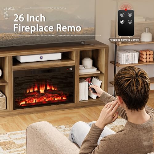 58 Inch Fireplace TV Stand for TVs up to 65+ Inch, Yellow Barnwood, view 6