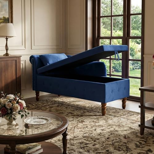 Velvet Chaise Lounge Indoor with Storage,Lounge Chair Sofa,Blue, view 5