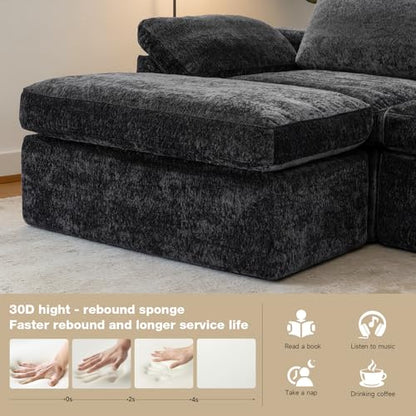 108" Cloud Couch Modular Sectional Sofa for Living Room, U-Shape Boneless Couch with Deep Seat, Modern 5-Seater with Ottoman, for Living Room, Bedroom, Office, No Assembly Required, Gray