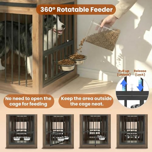 71'' Double Dog Crate Furniture, XXL Dog Kennel TV Stand,Walnut, view 5