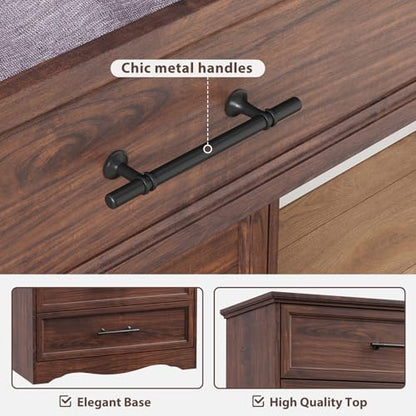 Walnut 6 Drawer Dresser for Bedroom, 44" Tall Chest of Drawers, view 6