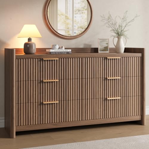 6 Drawer Dresser for Bedroom, Fluted Dressers with Rounded Edge & Raised Lip Top, view 2