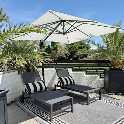 Chaise Lounge Outdoor with Wheels, Set of 2 with Table, Grey, view 3