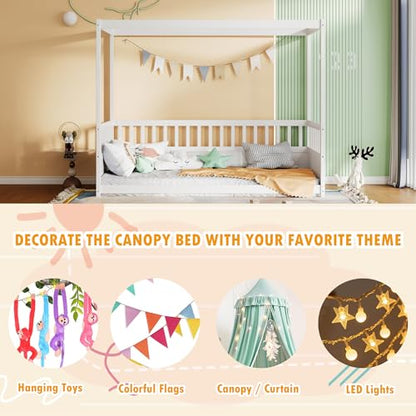Twin Size Canopy Bed Frame with 4 Posters and Guardrails, view 8