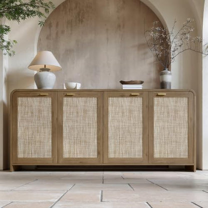 67" Rattan Sideboard Buffet Cabinet with Storage, Caramel Oak, view 2