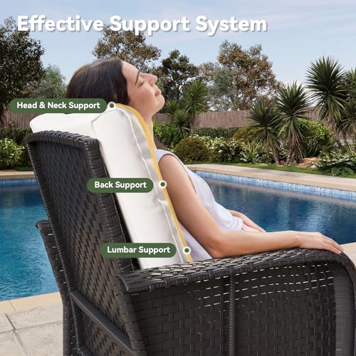 7-Piece Patio Furniture Set with Thick Cushions, Wicker Rattan Outdoor Sectional Sofa with High Back Swivel Rocker Chairs, Outdoor Patio Furniture Set with Coffee Table & Ottoman, Beige