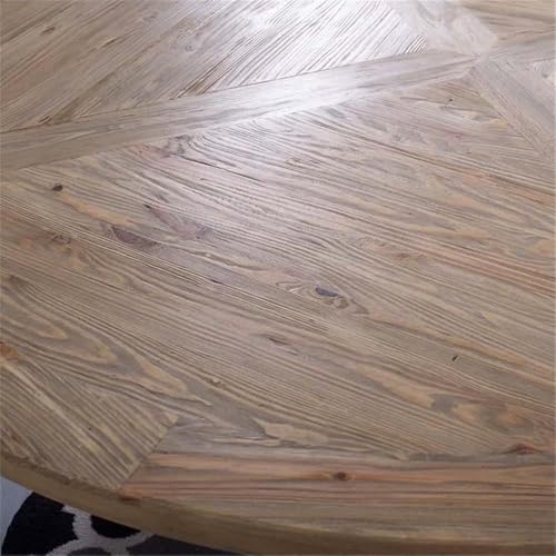 71-Inch Round Farmhouse Dining Table Rustic Solid Pine Wood Sturdy Pedestal Base Brown Finish Classic Vintage Style for Family Meals Modern Country Chic Home Furniture