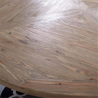 71-Inch Round Farmhouse Dining Table Rustic Solid Pine Wood Sturdy Pedestal Base Brown Finish Classic Vintage Style for Family Meals Modern Country Chic Home Furniture