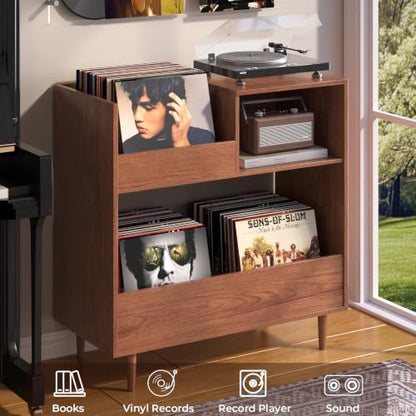 Mid Century Modern Record Player Stand，2-Tier Vinyl Record Storage, view 4
