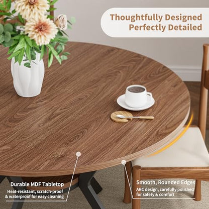 42" Round Dining Table for 4, Farmhouse Kitchen Table with Storage, Space Saving Circle Dinner Table, Rustic Wood Kitchen & Dining Room Tables with Metal Legs for Kitchen, Living Room, Dining Room