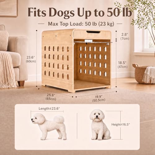Modern Dog Crate Furniture Wooden Kennel with Charging Station End Table, view 3
