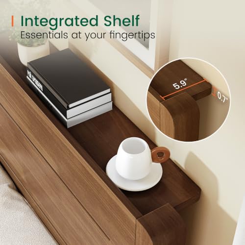Queen Size Wood Platform Bed Frame with Mid-Century Modern Tall Headboard, view 5