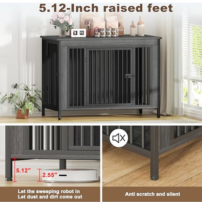 47.24" Dog Crate Furniture for 1 or 2 Dogs, 65-92 Pounds, Dark Grey, view 3