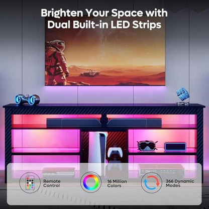 TV Stand for 70 inch TV, Tall Entertainment Center with 2 Led Lights, view 6