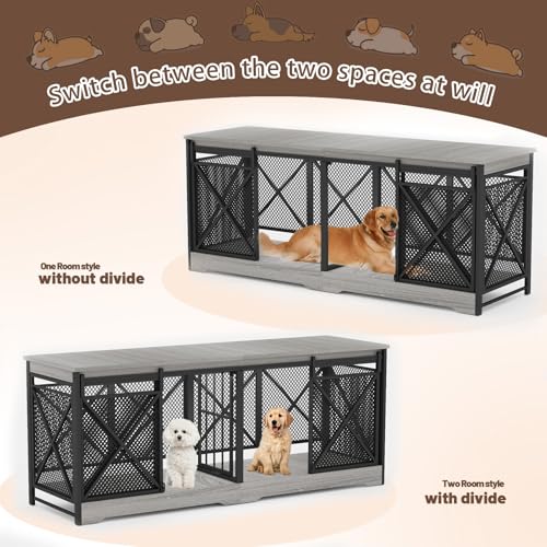 78" Double Dog Crate with Divider, Gray, view 4