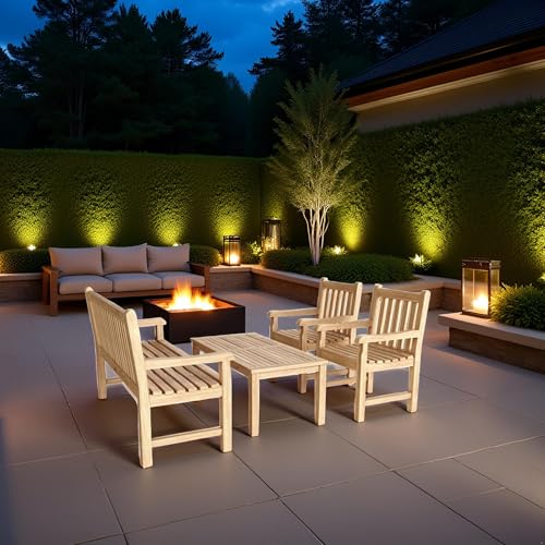 Classic 3-Seater 4-Piece Conversation Set Solid Teak Wood Outdoor Furniture with Cushions Patio Garden Lounge Set Include Sofa Armchairs Coffee Table Handcrafted Weather-Resistant Luxury Set